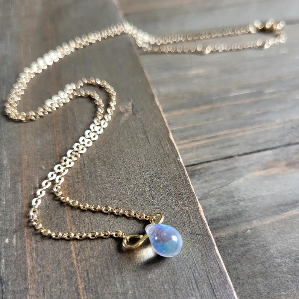 Water Opal Teardrop Necklace- Opal Resin Necklace- 18 Karat Gold Necklac…